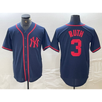 New York Yankees #3 Babe Ruth Navy Red MWATKINS Fashion Cool Base Jersey
