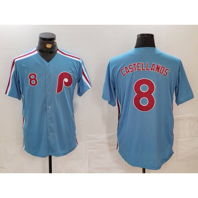 Philadelphia Phillies #8 Nick Castellanos Number Light Blue MWATKINS Cooperstown Cool Base Jersey