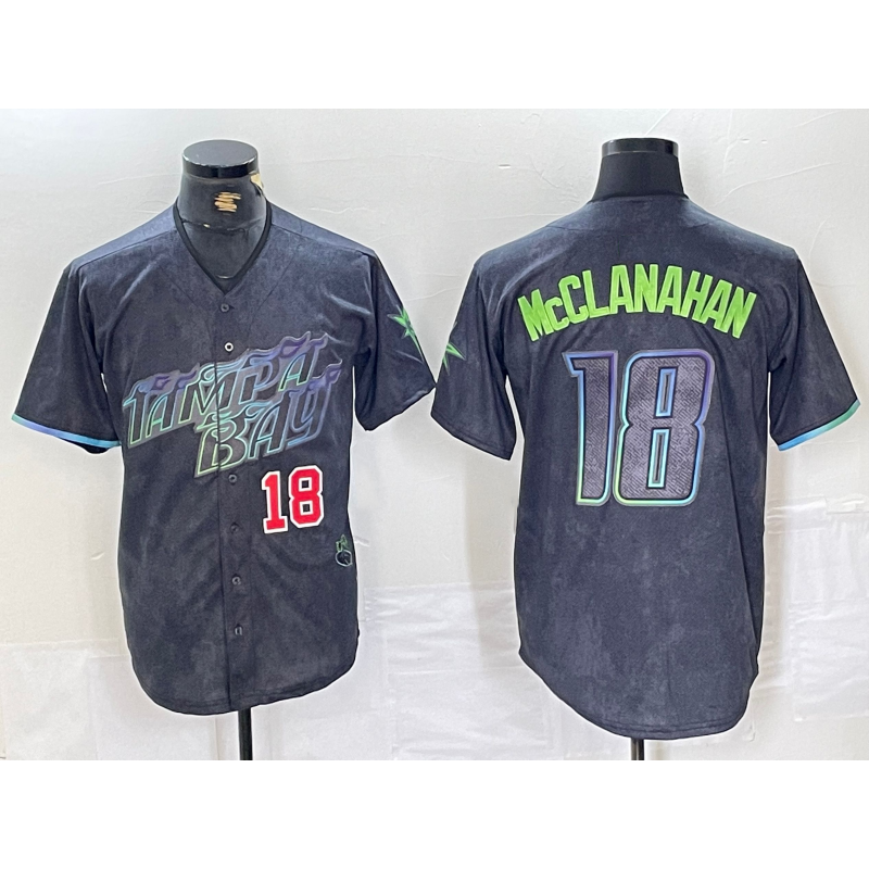 Tampa Bay Rays #18 Shane McClanahan Number Charcoal MWATKINS 2024 City Connect Limited Stitched Jerseys