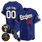 Custom Los Angeles Dodgers Vin Patch & Kobe Bryant Gold Trim Vapor Premier Limited Jersey V2 ¨C Royal MWATKINS