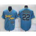 Milwaukee Brewers #22 Christian Yelich Number Blue MWATKINS 2022 City Connect Cool Base Stitched Jersey