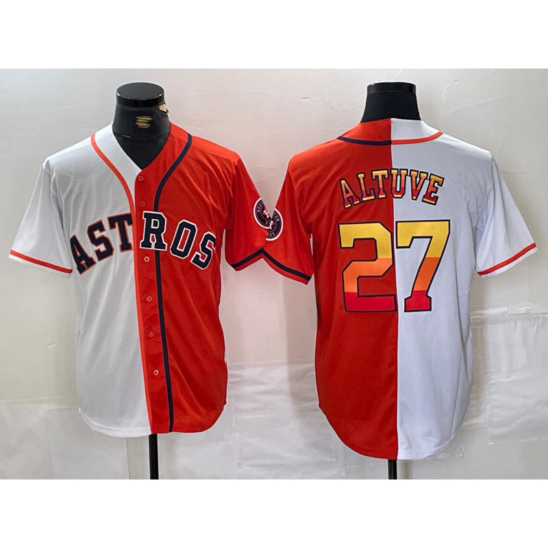 Houston Astros #27 Jose Altuve White Orange MWATKINS Split Stitched Jersey