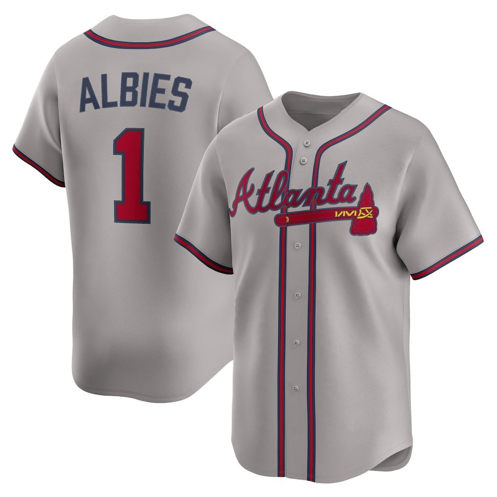 Atlanta Braves #1 Ozzie Albies Gray MWATKINS Road Limited Player Jersey