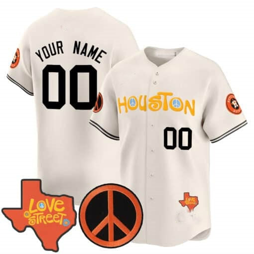 Custom Houston Astros  Love Street & Peace Sign Patch Vapor Premier Limited Jersey V2 ¨C Cream MWATKINS