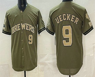Milwaukee Brewers #9 Bob Uecker Olive MWATKINS 2026 Armed Forces Day Jersey