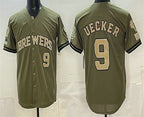 Milwaukee Brewers #9 Bob Uecker Olive MWATKINS 2026 Armed Forces Day Jersey