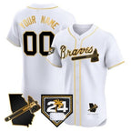 Custom Atlanta Braves 2024 Spring Training & Georgia Patch Vapor Premier Elite Jersey ¨CWhite Gold MWATKINS