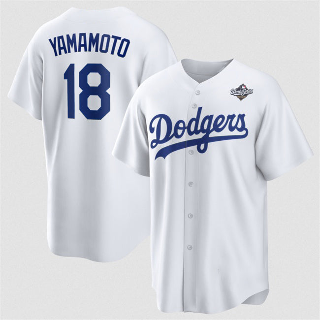 Los Angeles Dodgers #18 Yoshinobu Yamamoto White MWATKINS 2025 World Series Home Cool Base Stitched Jersey