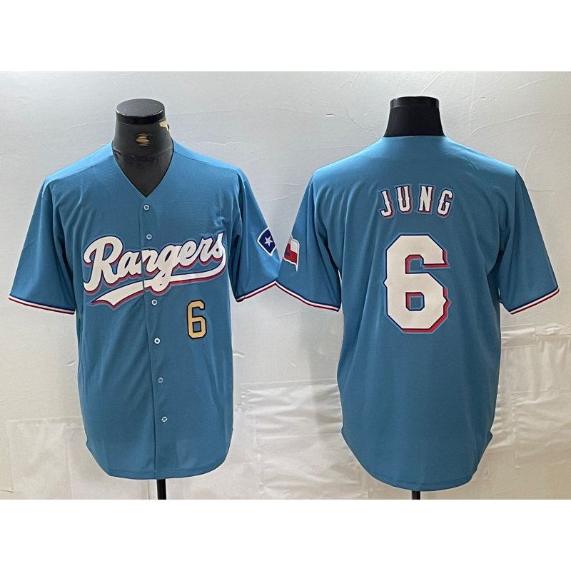Texas Rangers #6 Josh Jung Number Light Blue MWATKINS Team Logo Cool Base Jersey