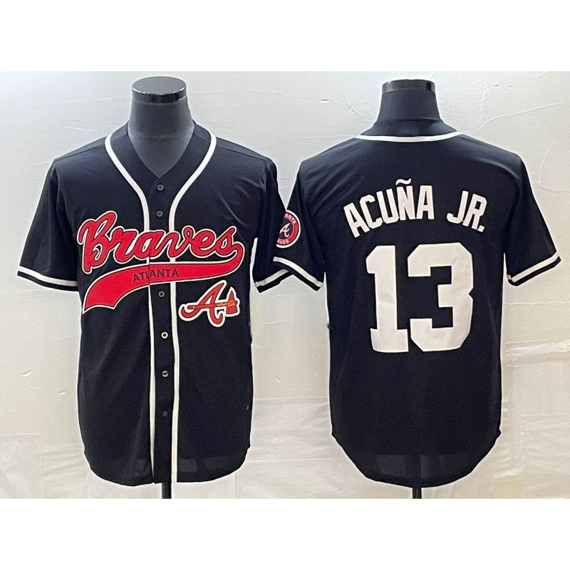 Atlanta Braves #13 MWATKINSld Acuna Jr Black MWATKINS Cool Base Stitched Jersey