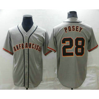 San Francisco Giants #28 Buster Posey Grey MWATKINS Stitched Cool Base Jersey