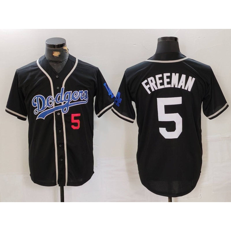 Los Angeles Dodgers #5 Freddie Freeman Number Black MWATKINS Cool Base With Patch Stitched Jersey 2