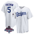 Los Angeles Dodgers #5 Freddie Freeman White MWATKINS 2024 World Series Champions Cool Base Stitched Jersey