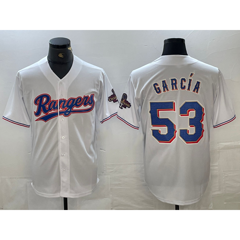 Texas Rangers #53 Adolis Garcia White MWATKINS 2023 World Series Champions Cool Base Jersey