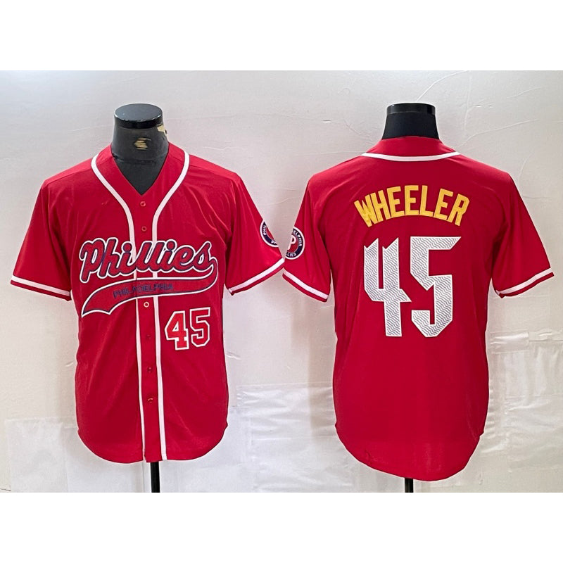 Philadelphia Phillies #45 Zack Wheeler Number Red MWATKINS Cool Base Stitched Jerseys