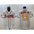 Atlanta Braves #13 MWATKINSld Acuna Jr White Gold MWATKINS 2021 World Series Champions Stitched Cool Base Jersey