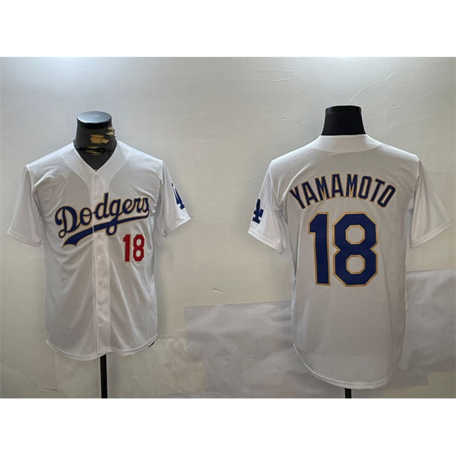 Los Angeles Dodgers #18 Yoshinobu Yamamoto White Gold MWATKINS Home Limited Stitched Jerseys