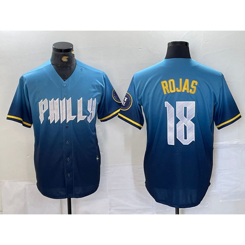 Philadelphia Phillies #18 Johan Rojas Blue MWATKINS 2024 City Connect Limited Stitched Jersey