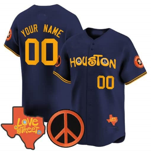 Custom Houston Astros Love Street & Peace Sign Patch Vapor Premier Limited Jersey V2 ¨C Navy MWATKINS