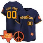Custom Houston Astros Love Street & Peace Sign Patch Vapor Premier Limited Jersey V2 ¨C Navy MWATKINS