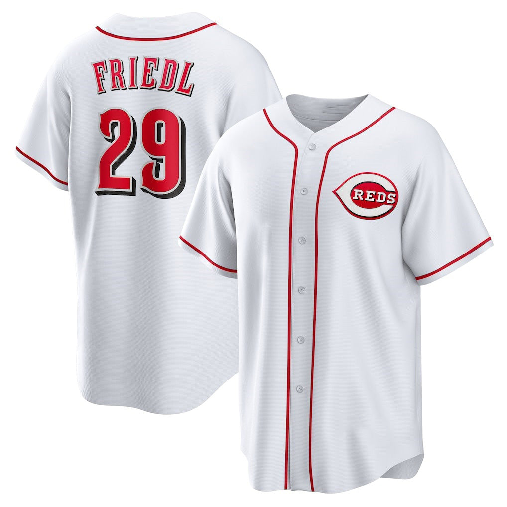 Cincinnati Reds #29 TJ Friedl White MWATKINS Home Replica Jersey