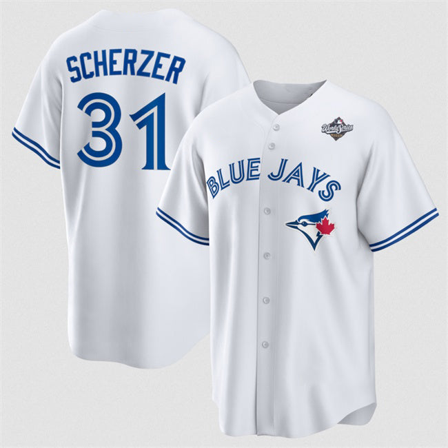 Toronto Blue Jays #31 Max Scherzer White MWATKINS 2025 World Series Home Cool Base Stitched Jersey