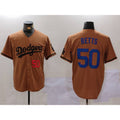 Los Angeles Dodgers #50 Mookie Betts Number Olive MWATKINS Cool Base Limited Stitched Jersey 2