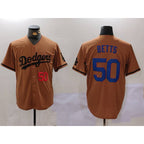 Los Angeles Dodgers #50 Mookie Betts Number Olive MWATKINS Cool Base Limited Stitched Jersey 2