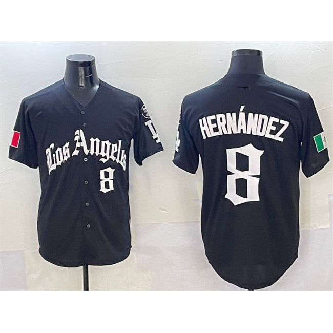 Los Angeles Dodgers #8 Enrique Hernandez Black MWATKINS Mexico 2025 LA Gothic Style With Fernando Patch Vapor Premier Limited Stitched Jersey