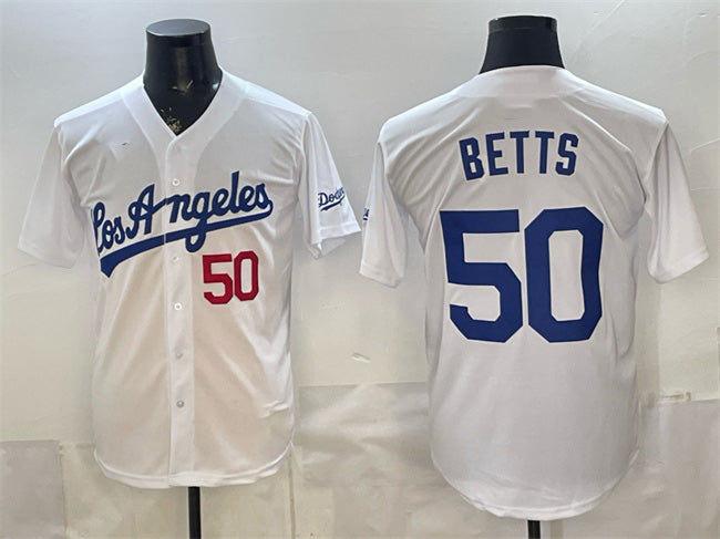 Los Angeles Dodgers #50 Mookie Betts White MWATKINS Alternate Stadium Stitched Jersey