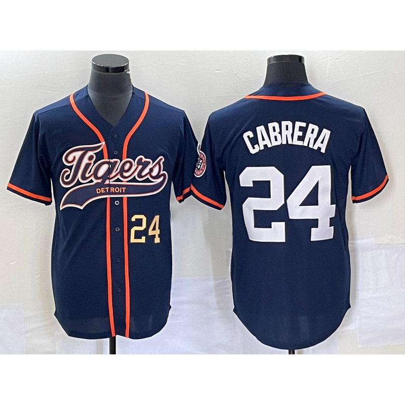 Detroit Tigers #24 Miguel Cabrera Number Navy Blue MWATKINS Cool Base Stitched Jersey