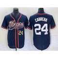 Detroit Tigers #24 Miguel Cabrera Number Navy Blue MWATKINS Cool Base Stitched Jersey