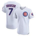 Chicago Cubs #7 Dansby Swanson White MWATKINS Home Elite Jersey