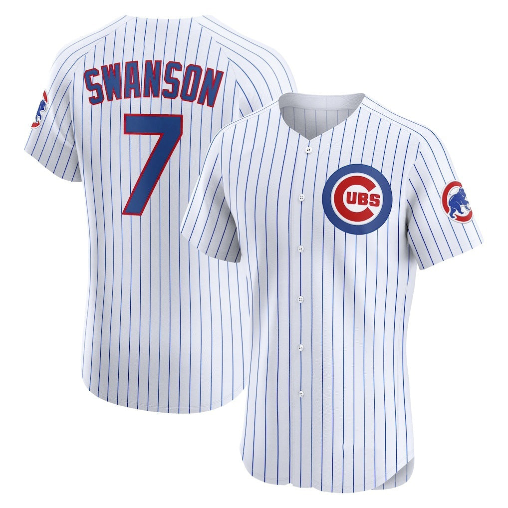 Chicago Cubs #7 Dansby Swanson White MWATKINS Home Elite Jersey
