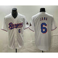 Texas Rangers #6 Josh Jung Number White MWATKINS 2024 Gold Collection Limited Cool Base Jersey