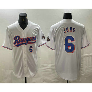 Texas Rangers #6 Josh Jung Number White MWATKINS 2024 Gold Collection Limited Cool Base Jersey