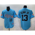 Atlanta Braves #13 MWATKINSld Acuna Jr. Blue MWATKINS 2024 Atliens & Peach With Outkast Patch Vapor Limited Stitched Jersey