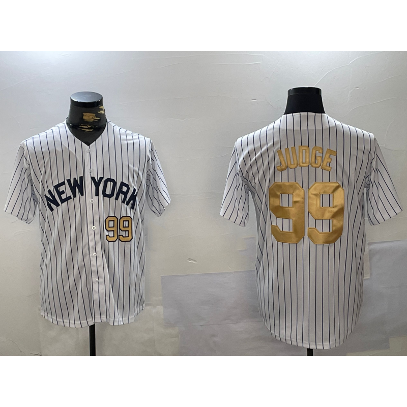 New York Yankees #99 Aaron Judge White MWATKINS Pinstripe Fashion Cool Base Jerseys