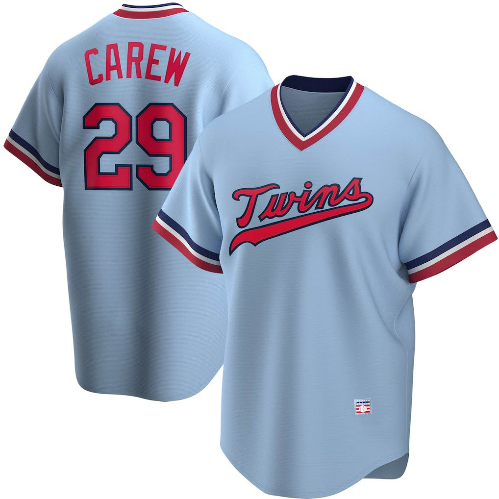 Minnesota Twins #29 Rod Carew Light Blue MWATKINS Road Cooperstown Collection Player Jersey