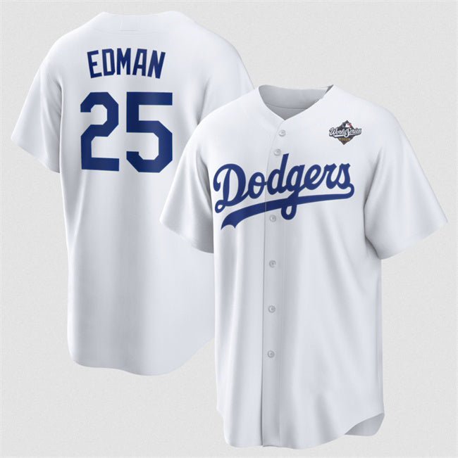 Los Angeles Dodgers #25 Tommy Edman White MWATKINS 2025 World Series Home Cool Base Stitched Jersey