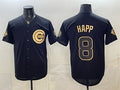 Chicago Cubs #8 lan Happ Black Gold MWATKINS 150th Anniversary Patch Stitched Jersey