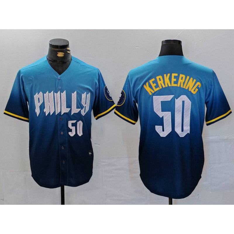 Philadelphia Phillies #50 Orion Kerkering Number Blue MWATKINS 2024 City Connect Limited Stitched Jersey