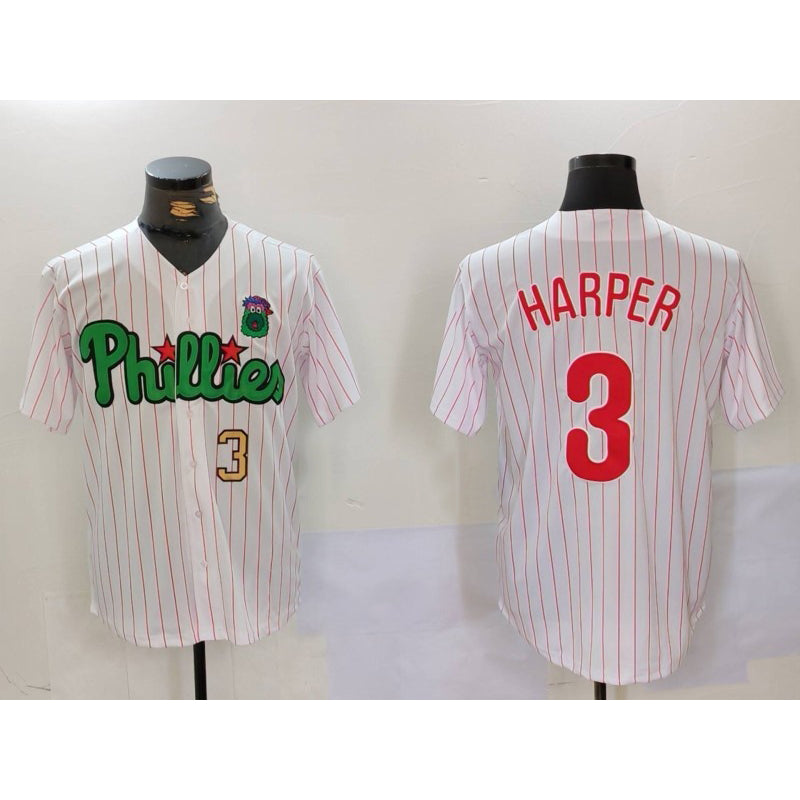 Philadelphia Phillies #3 Bryce Harper White Green MWATKINS Cool Base Stitched Jerseys