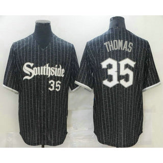 Chicago White Sox #35 Frank Thomas Black MWATKINS With Small Number 2021 City Connect Stitched Cool Base Jersey