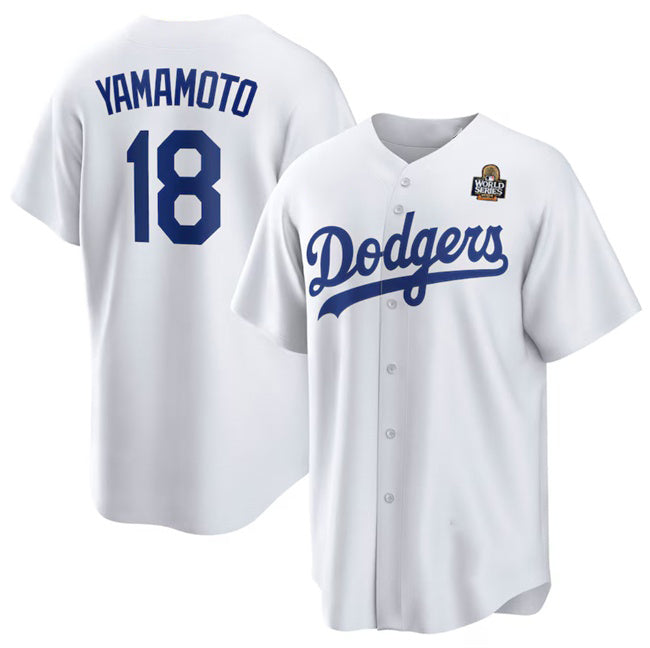 Los Angeles Dodgers #18 Yoshinobu Yamamoto White MWATKINS 2024 World Series Cool Base Stitched Jersey