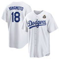 Los Angeles Dodgers #18 Yoshinobu Yamamoto White MWATKINS 2024 World Series Cool Base Stitched Jersey