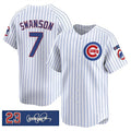 Chicago Cubs #7 Dansby Swanson White MWATKINS Pinstripe 'Ryne Sandberg Tribute' Vapor Limited V3 Stitched Jersey