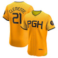 Pittsburgh Pirates #21 Roberto Clemente Gold MWATKINS City Connect Elite Player Jersey