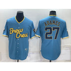 Milwaukee Brewers #27 Willy Adames 2022 Powder Blue MWATKINS City Connect Cool Base Stitched Jersey