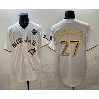 Toronto Blue Jays #27 Vladimir Guerrero Jr White Gold MWATKINS 2025 American League Champions Limited Stitched Jersey